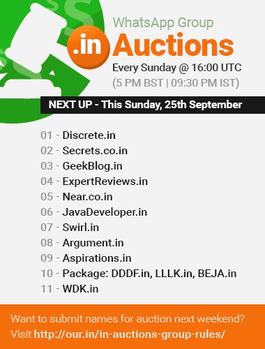 DOT IN DOMAIN NAMES TO BE AUCTIONED on 25th Sep 2016