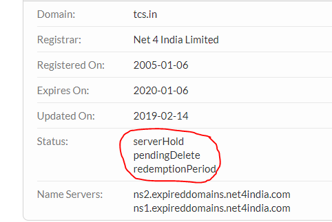 TCS forget to Renewal its Domain Name TCS.IN